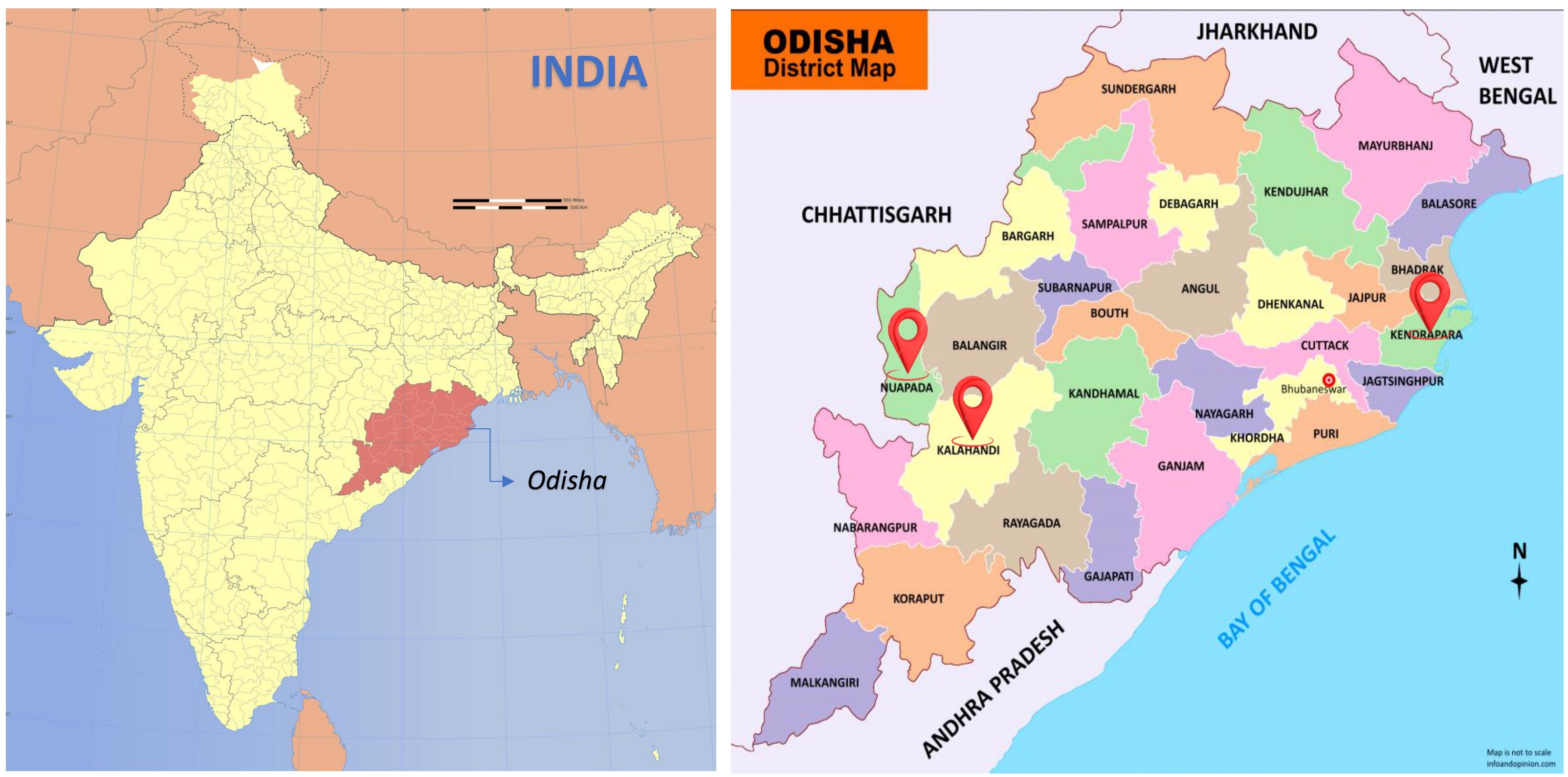 Map of Odisha showing Chale Chalo intervention districts