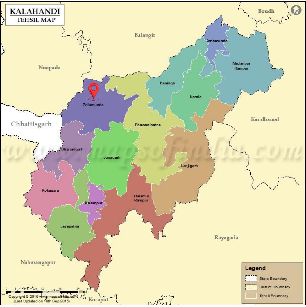 Kalahandi tehsil map showing health & nutrition focus areas